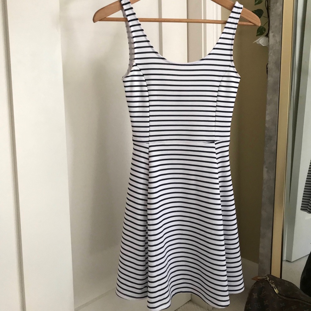 Navy And White Striped Skater Dress